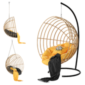 George Rattan Hanging Chair Natural_yellow set