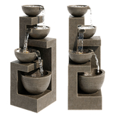 Four Bowl High Gray LED Cascading Outdoor Fountain