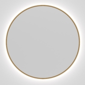 Round mirror in brass look frame with backlight