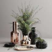 Metal Vases Set With Dry Flowers