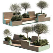 Parklet with bushes and trees for the improvement of a recreation area or park