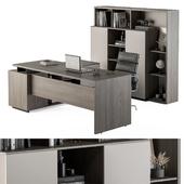 Boss Desk and Library Cream and Wood - Office Furniture 317