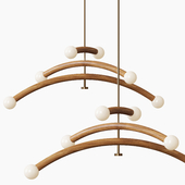 Contemporary Bleached White Oak and Brass LED Chandelier