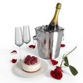 Романтический набор, пирожное, шампанское,роза