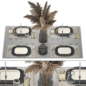 Eco-style table setting for 4 persons bouquet of dried flowers Cortaderia. 25.