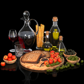 Olives, bread and wine set