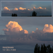 Evening panorama of the sky with clouds. View from the window.