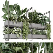 Indoor Hanging Plants in Gray Pots on Metal Box - Set 841