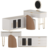 Modern Makeup Vanity with TV Stands, LED Mirror, L-Shaped Vanity Table