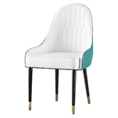 Green and white faux leather dining chair with metal legs