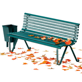 Park bench and autumn maple leaves