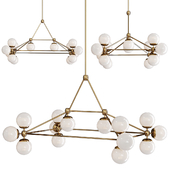 Modo Rectangle Chandelier 14 Globes Brushed Brass and Cream Glass
