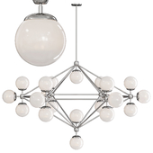 Modo 6 Sided Chandelier 21 Globes Polished Nickel and Cream Glass
