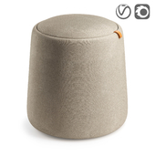 Pouffe with fabric upholstery and leather handle