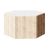 Coffee table Argan Natural Wood and White Marble 10-Inch Hexagon Table