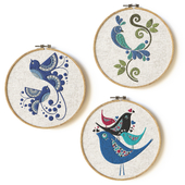 Set of embroidery on the wall blue birds