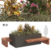 Modern Flowers Planter with Wood Bench