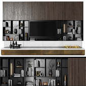 TV wall with open shelves and decor 01