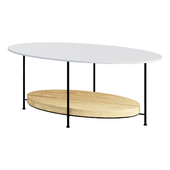 Журнальный столик           39" Modern White & Natural Oval Coffee Table with Storage Shelf Light Wood and Metal                    журнальный стол