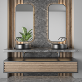 bathroom furniture - wood and stone wall 76