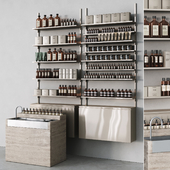 Cosmetic set with metal shelving and washbasin