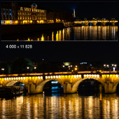 Panorama. Evening Paris. View of the Pont Neuf and the Eiffel Tower.