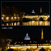 Panorama. Evening Paris. View of the Eiffel Tower and Cathedral.