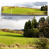 Autumn panorama. Northern Ireland. Green field.