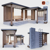 Gazebo with summer kitchen and multi-level roof