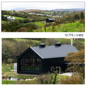 Autumn panorama. Northern Ireland. View of mountains, village and factory.