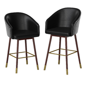 Bar stool  26 and 30 inches with leather seat and wooden legs