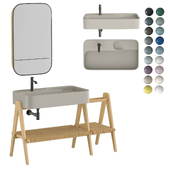Bathroom furniture set washbasin, mirror and wooden base Nic Trama 131