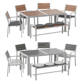 Table, chair and bench for garden and patio IKEA Sjalland Själland dark gray light Brown