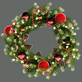 Christmas wreath with toys and pine cones