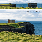 Панорама утеса Downpatrick head. Атлантический океан. Север Ирландии.