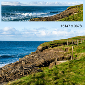 Панорама утеса Downpatrick head. Вид на атлантический океан.