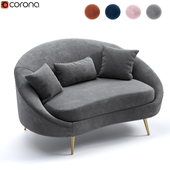 Gray Velvet Curved Sofa Love Seat Sofa
