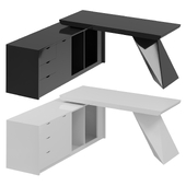 Modern black L-shaped executive desk with drawers and cabinet for large office desk, left hand