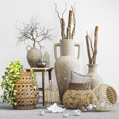 boho set with woven bamboo baskets