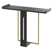 Narrow hallway console table, black solid wood and gold metal, small size