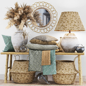 Boho set with lampshade, cushion and wicker basket