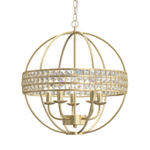 Antique Gold 5-Light Globe Cage with Crystal Belt Chandelier