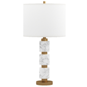 Rowland White Faux Marble w/ Satin Brass Stacked Table Lamp