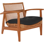 NOELIE RATTAN LOUNGE CHAIR WITH BLACK CUSHION