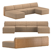 TRELICA TEAK MODULAR U-CHAISE SECTIONAL