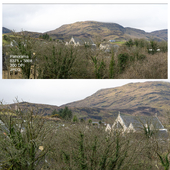 Panorama. View of the mountains and the private sector. Northern Ireland.