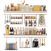 Large rack with dishes, spices and service for the kitchen or restaurant