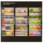 Large refrigerator in a supermarket with food and drinks