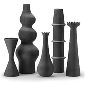 Large, black earthenware vases. 5 models