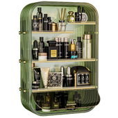 Designer shelf with luxury cosmetics for bathroom or beauty salon